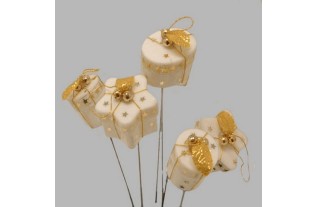 Cadeaux de Noël sur fil blanc et or 23 cm 6 pcs