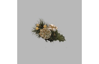 Kerststuk op prikker kleur goud groen 12 cm