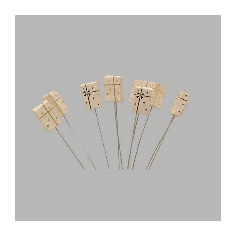 Cadeau de Noël sur fil couleur blanc-or 10 pcs