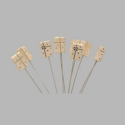 kerstcadeau op draad kleur wit goud 10 stuks