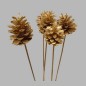 Cône de pin sur le bâton couleur or 55 cm 5 pcs