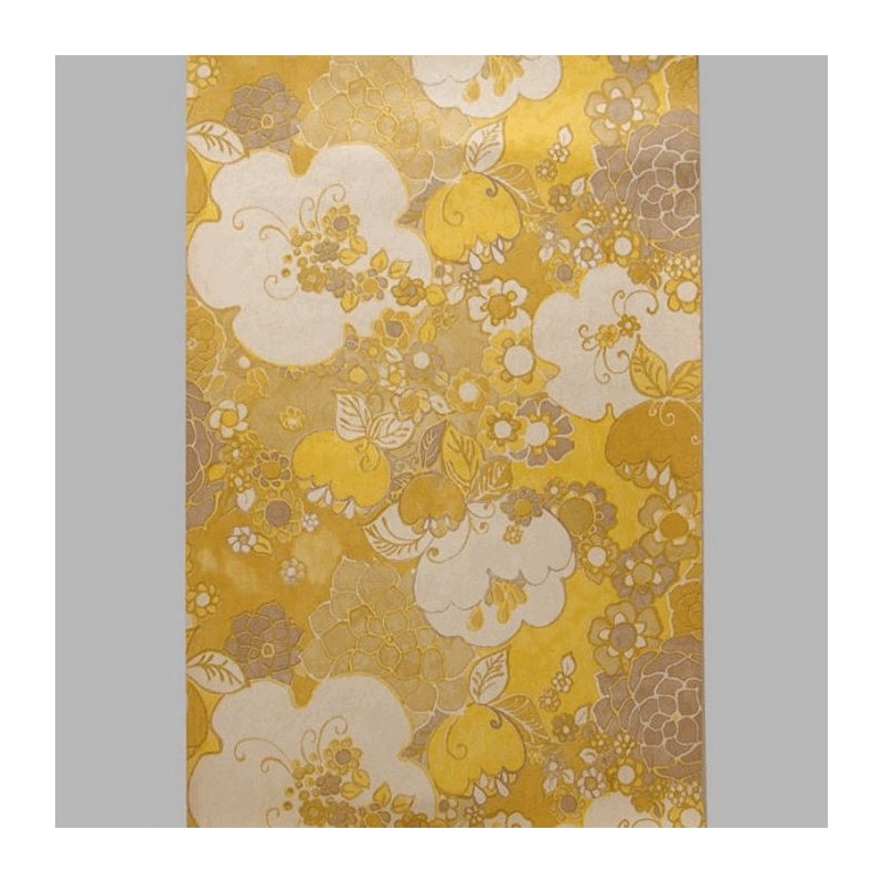 papier peint rétro Motif Fleuri Jaune