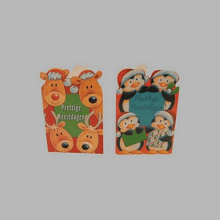 Christmas cards reindeer and penguin 12 pieces with envelope