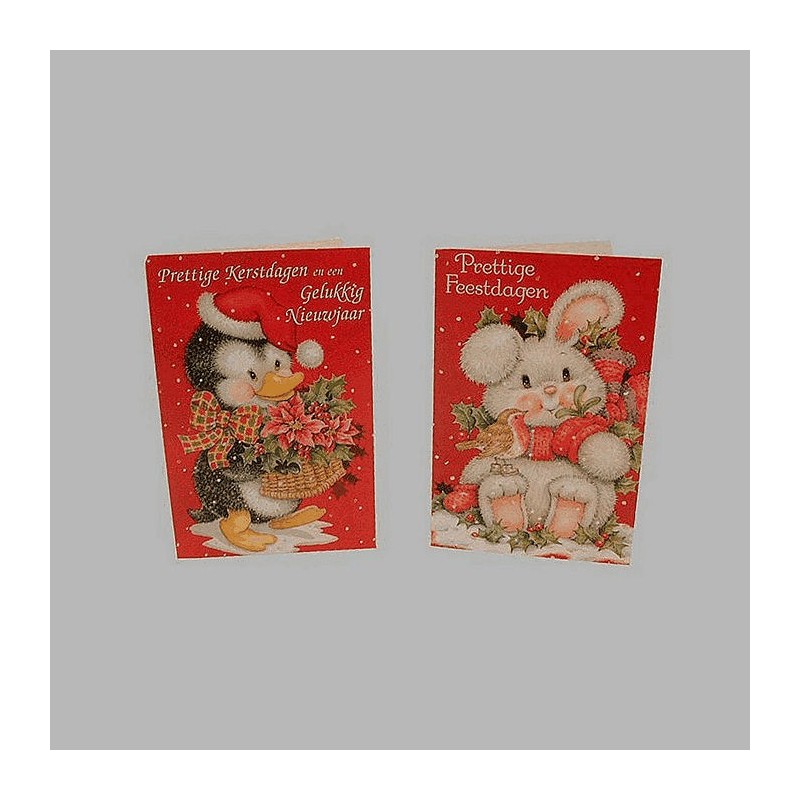Kerstkaarten konijn en eendje 10 stuks met envelop Kerstkaarten konijn en eendje 10 stuks met envelop