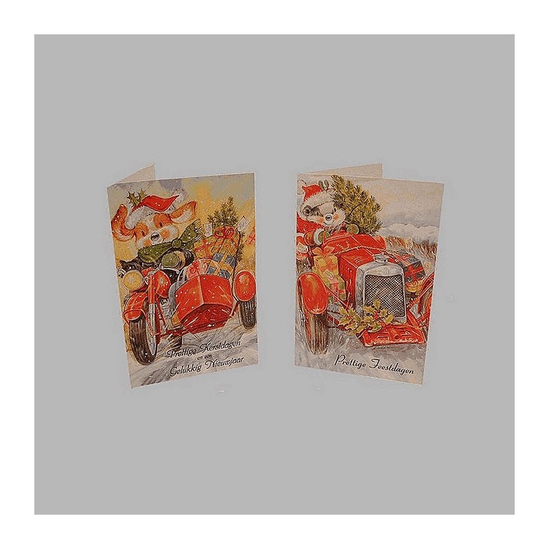 Christmas cards Rabbit with car 10 pcs with envelope