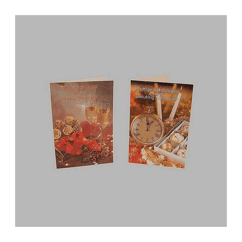 Kerstkaarten horloge en champagne 10 stuks met envelop Kerstkaarten horloge en champagne 10 stuks met envelop