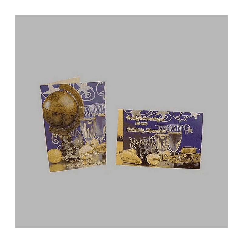 kerstkaarten wereldbol en champagne 10 stuks met envelop