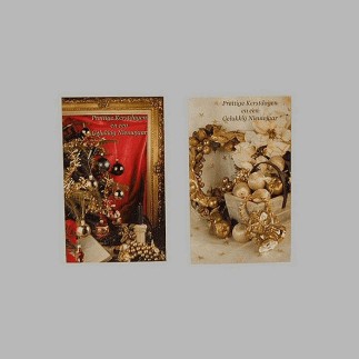 Cartes de Noël cadre et chariot rouge et or 6 pcs