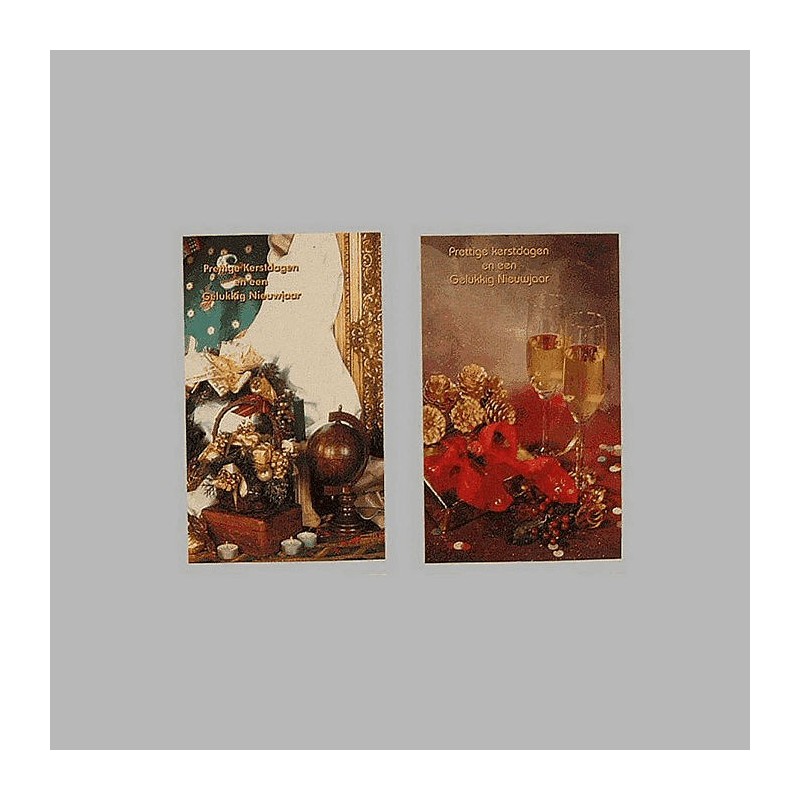 Kerstkaarten wereldbol en champagne 6 stuks Kerstkaarten wereldbol en champagne 6 stuks