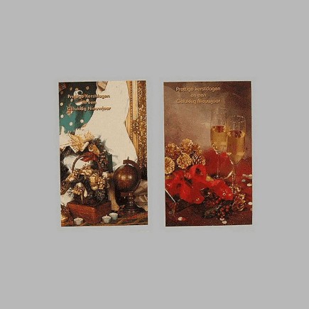 Kerstkaarten wereldbol en champagne 6 stuks