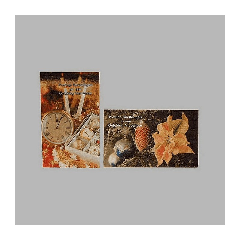 Kerstkaarten horloge en bloem 6 stuks