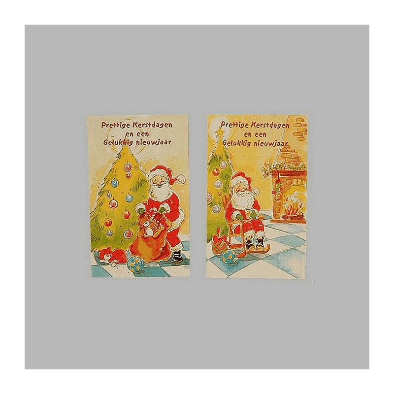 Christmas cards Santa Claus at fire and tree 6 pcs