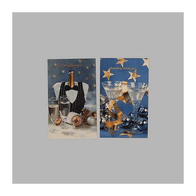 Kerstkaarten oberjas en champagne 6 stuks