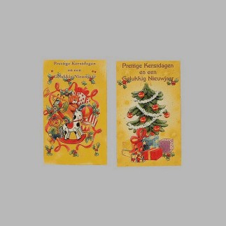 Kerstkaarten dennenboom en speelgoed 6 stuks