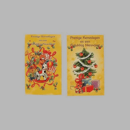 Christmas cards pine tree and toys 6 pcs
