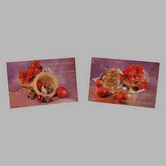 Kerstkaarten mand en muziek instrumenten 10 stuks met envelop