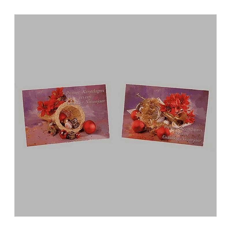 Kerstkaarten mand en muziek instrumenten 10 stuks met envelop