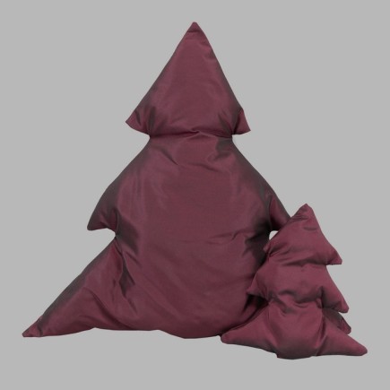 Coussin arbre de Noël Deck the Halls couleur bordeaux différentes hauteurs