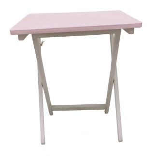 Table pliante peinte avec de la peinture décorative en rose shabby et blanc neige