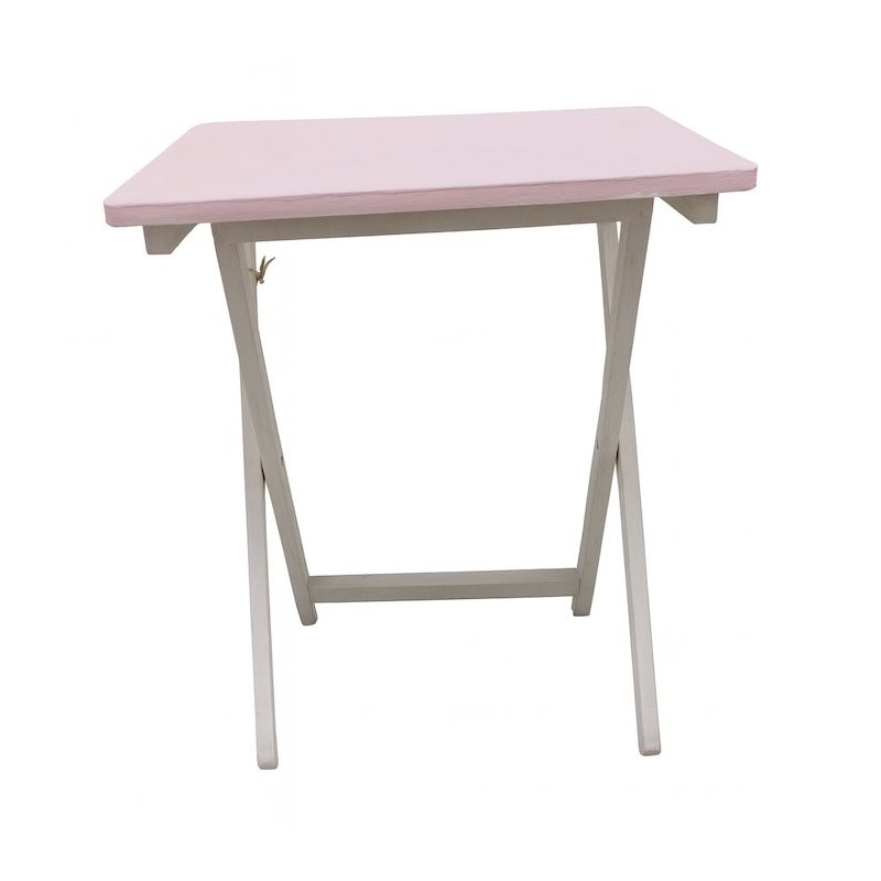 Table pliante peinte avec de la peinture décorative en rose shabby et blanc neige