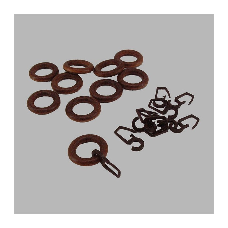 Anneaux de rideaux en bois de noyer clair brun 10 pcs