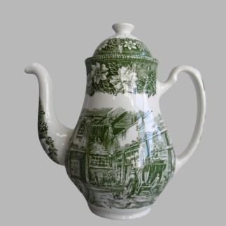 Vintage Teapot with Green Village Scene Classic Ceramic Art