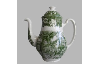 Vintage Theepot met Groen Dorpslandschap Klassieke Keramische Kunst