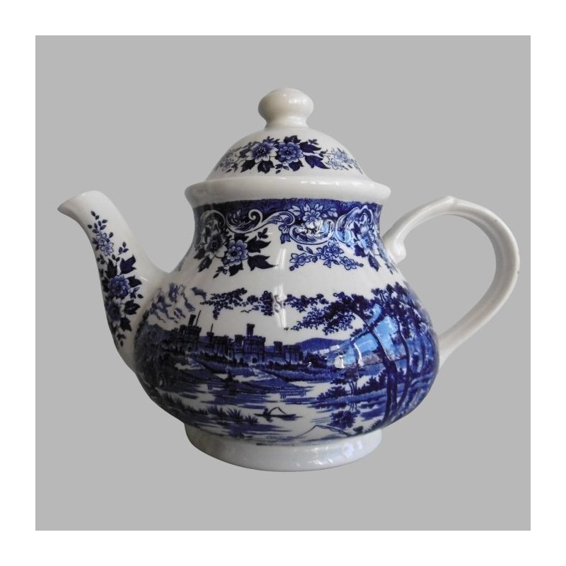 Théière Vintage avec Scène de Château Bleu Élégance Classique en Céramique Théière Vintage avec Scène de Château Bleu Élégance Classique en Céramique