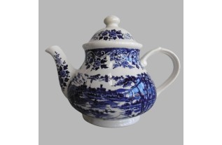 Théière Vintage avec Scène de Château Bleu Élégance Classique en Céramique