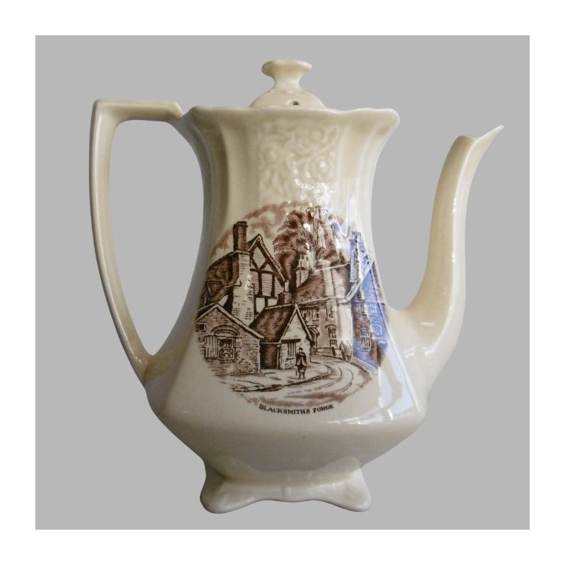 Vintage Teapot with Blacksmith's Forge Scene Classic Ceramic Art Vintage Teapot with Blacksmith's Forge Scene Classic Ceramic Art