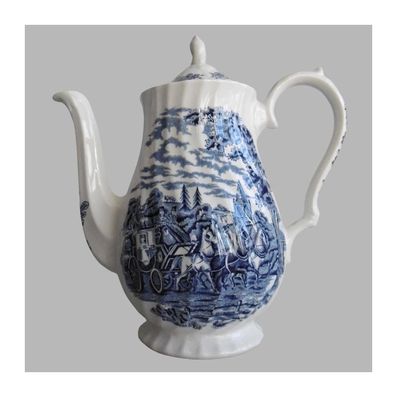Vintage Theepot met Blauw Koetstafereel Klassieke Keramische Elegantie Vintage Theepot met Blauw Koetstafereel Klassieke Keramische Elegantie