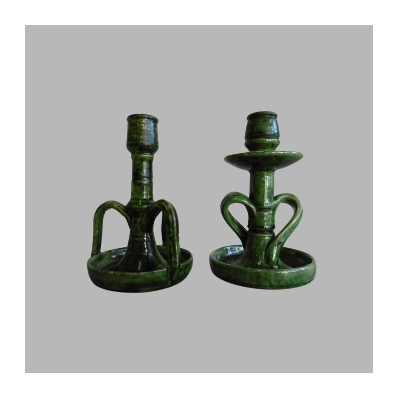Set of Vintage Green Ceramic Candle Holders Timeless Elegant Decoration