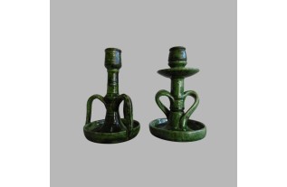 Set van Vintage Groene Keramische Kandelaars Tijdloze Elegant Decoratie