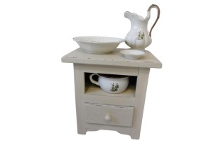 Table de Nuit avec Broc et Cuvette – Peinte avec Decoration Paint | Pièce Brocante Unique