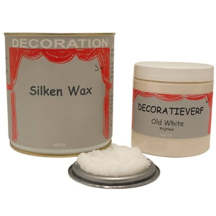 Alt-tekst hoofdafbeelding: Metalen mengpot Silken Wax 400 ml met Decoration Paint 250 ml in 27 kleuren