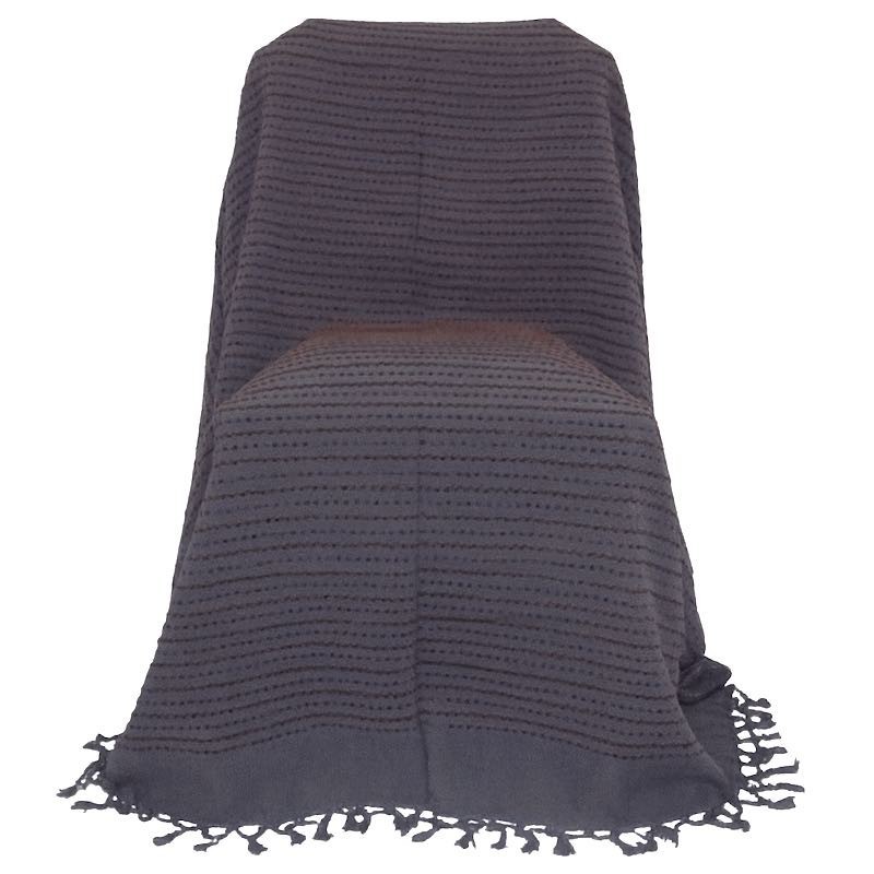 Grand Foulard Aged Grey with Woven Brown Thread – Soft Country Atmosphere (220 × 270 cm)