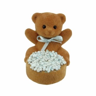 Decoratieve Beer met Beschuit en Muisjes – Blauw Accent (H 6 × B 5 × D 7 cm)