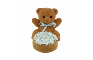 Decoratieve Beer met Beschuit en Muisjes – Blauw Accent (H 6 × B 5 × D 7 cm)