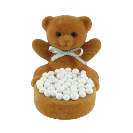 Decoratieve Beer met Beschuit en Grote Muisjes – Blauw Accent (H 6 × B 5 × D 7 cm)