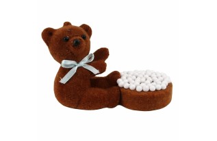 Decoratieve Donkere Beer met Beschuit en Muisjes – Klassiek Geboorteaccent (H 6 × B 5 × D 7 cm)