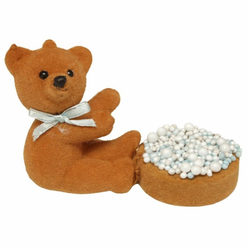 Ours Décoratif avec Biscotte et Perles de Sucre Mixtes – Accent Bleu (H 6 × L 5 × P 7 cm)