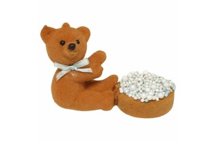 Ours Décoratif avec Biscotte et Perles de Sucre Mixtes – Accent Bleu (H 6 × L 5 × P 7 cm)