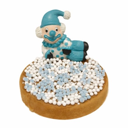 Decoratieve Clown met Beschuit en Muisjes – Wit & Blauw (12 cm)