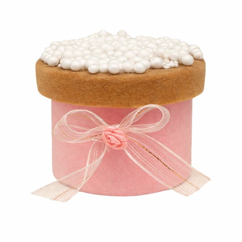 Boîte Biscotte Décorative avec Perles de Sucre et Nœud Blanc/Rose – Accessoire Naissance (7 × 6 cm)