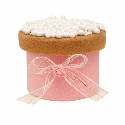 Boîte Biscotte Décorative avec Perles de Sucre et Nœud Blanc/Rose – Accessoire Naissance (7 × 6 cm)