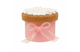 Boîte Biscotte Décorative avec Perles de Sucre et Nœud Blanc/Rose – Accessoire Naissance (7 × 6 cm)