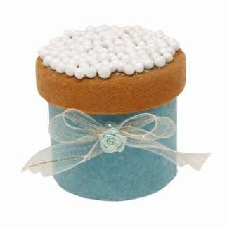 Boîte Biscotte Décorative avec Perles de Sucre et Nœud Blanc/Bleu – Détail Naissance (7 × 6 cm)