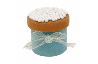 Boîte Biscotte Décorative avec Perles de Sucre et Nœud Blanc/Bleu – Détail Naissance (7 × 6 cm)