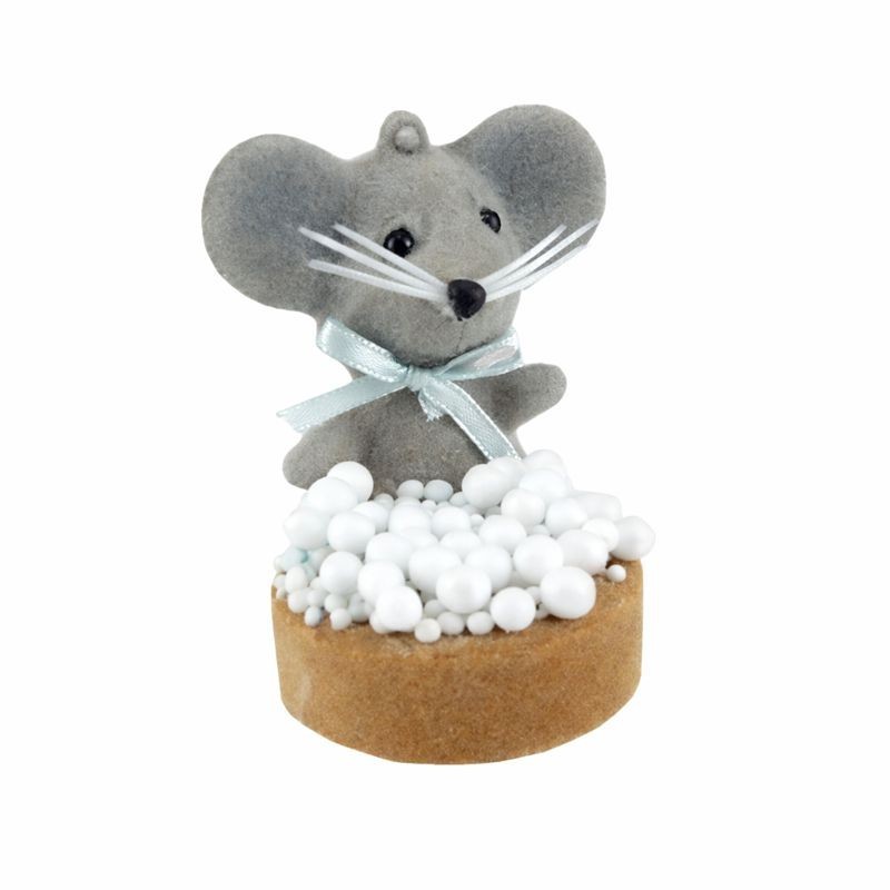 Mouse and Rusk with Sugar Pearls White/Blue – Subtle Baby Decoration (4 × 6 × 7 cm)