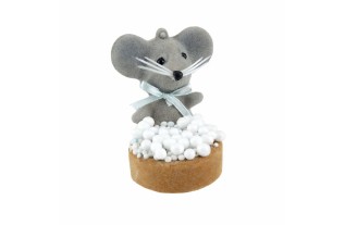 Souris et Biscotte aux Perles de Sucre Blanc/Bleu – Décoration Naissance Discrète (4 × 6 × 7 cm)
